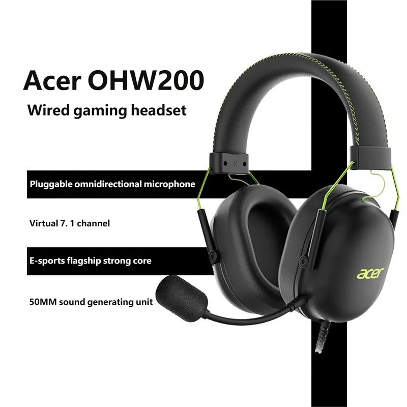 Fones de Ouvido Gamer Acer 2025 OHW200 com Som Surround 7.1, Headsets USB com Fio e Microfone com Cancelamento de Ruído - Gamer para PC, Laptop