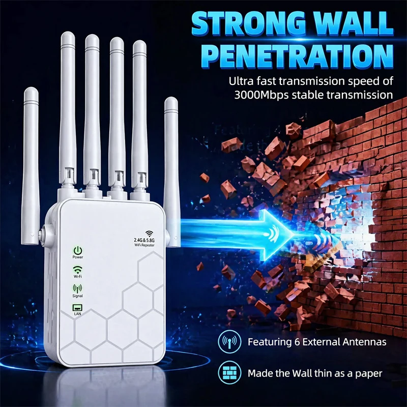 Extensor WiFi 6 AX1800 Dual Band 1800Mbps, Repetidor de Sinal 5GHz 2.4GHz, Amplificador de Internet Sem Fio de Alta Velocidade para Toda a Casa