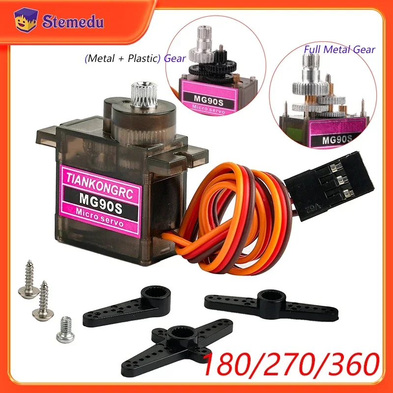 Mg90s micro servo motor 180/270/360 graus metal/plástico engrenagem 9g sg90 aprimorado para arduino rc carro helicóptero avião 450 drone