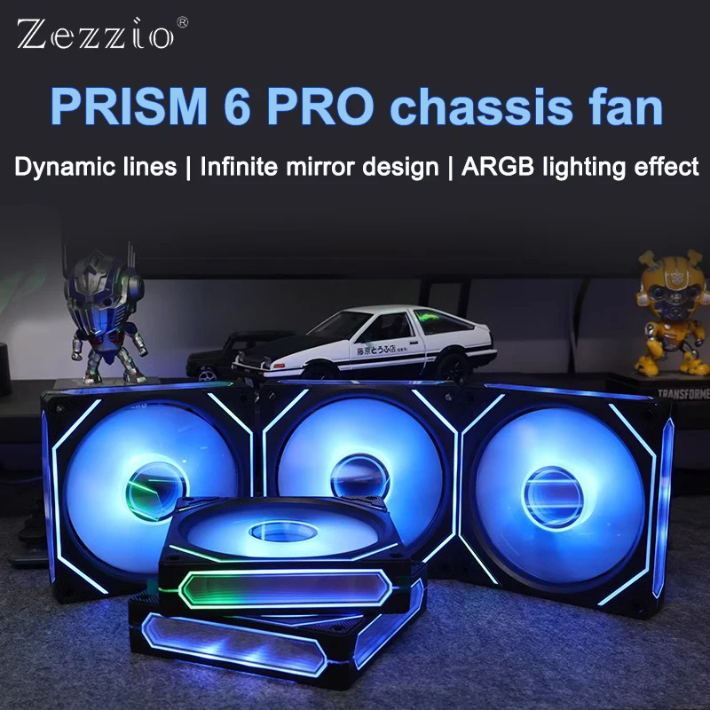 Zezio prisma 6 pro ventilador de chassi de computador 12cm argb placa-mãe sincronização de iluminação 4pin pwm ventilador de resfriamento silencioso