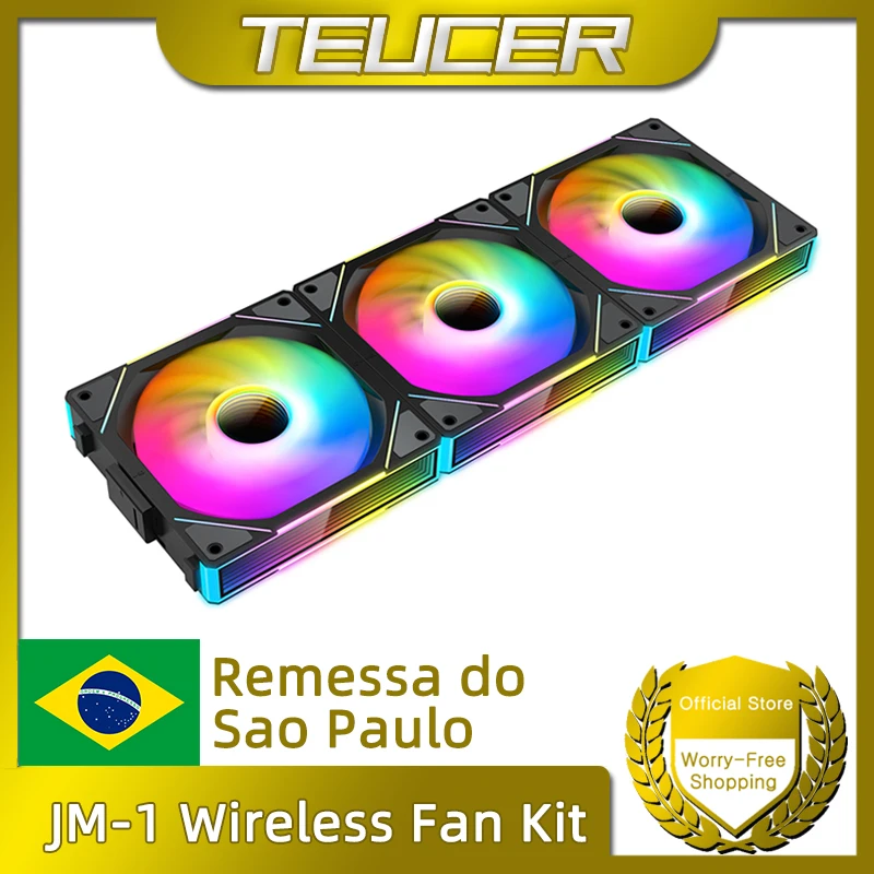 Teucer JM-1 kit ventilador 3 em 1 argb espelho ciclo efeito de luz 4pin pwm 800-2000rpm resfriamento de água 360mm ventilador refrigerador de pc sem fio