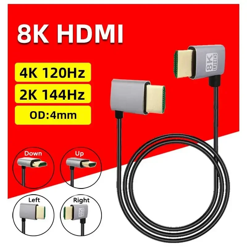 Cabo HDMI 2.1V compatível com 8K 90 graus, 8K 60Hz, 4K 120Hz, 48Gbps, EARC, ARC, HDCP, Ultra Alta Velocidade, HDR para Projetor, PS4, PS5