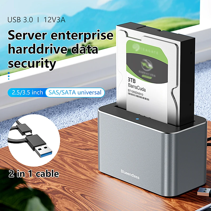 Blueendless Caixa Externa para Disco Rígido SAS/SATA de 2.5/3.5 Polegadas, Estação de Acoplamento SATA para USB 3.0, Caddy para HDD, Caixa para HDD SATA