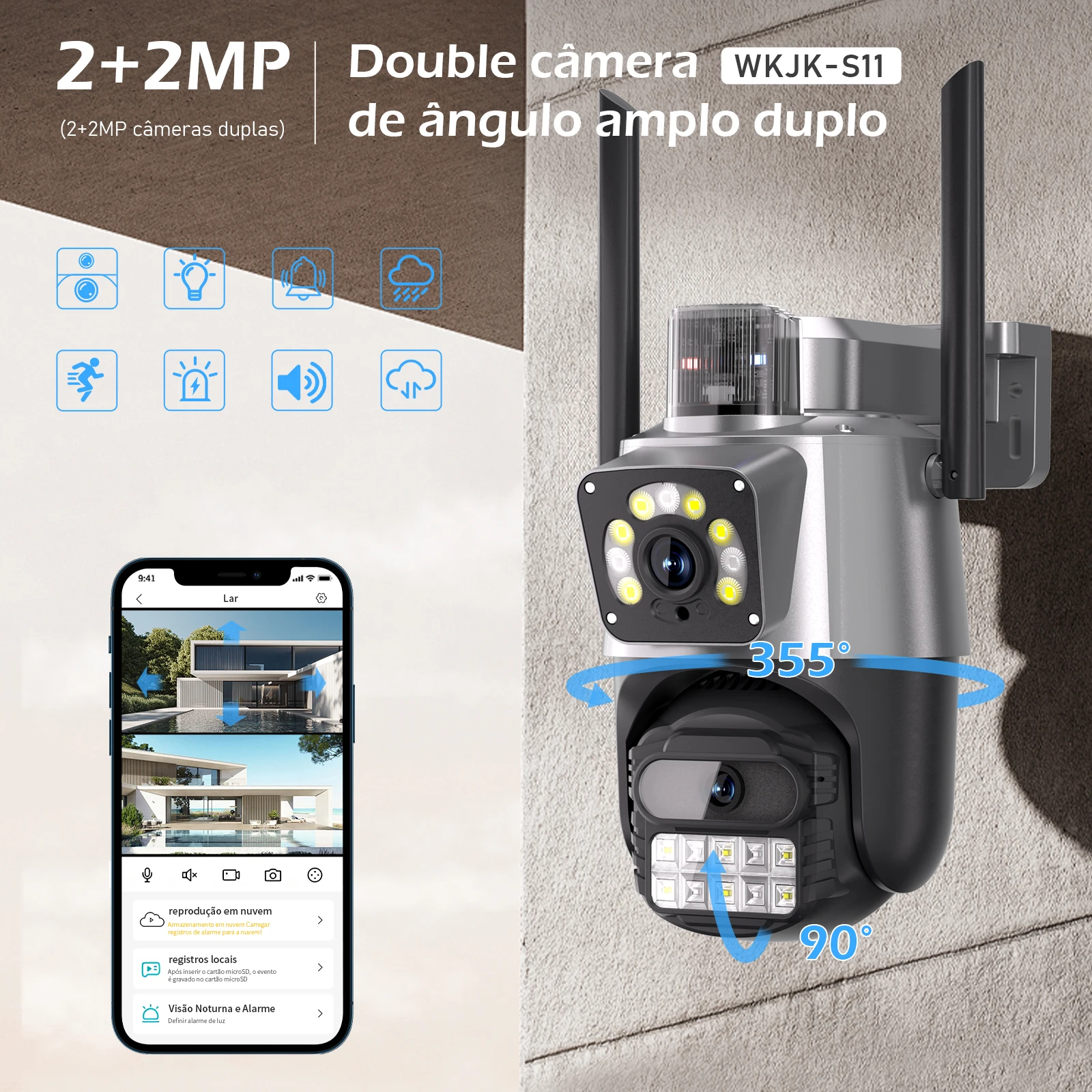 Icsee, Camera de Segurança Wi-Fi, Webcam, Cameras Vigilância para Casa, Visão Noturna, AI Rastreamento Humano, Bluetooth