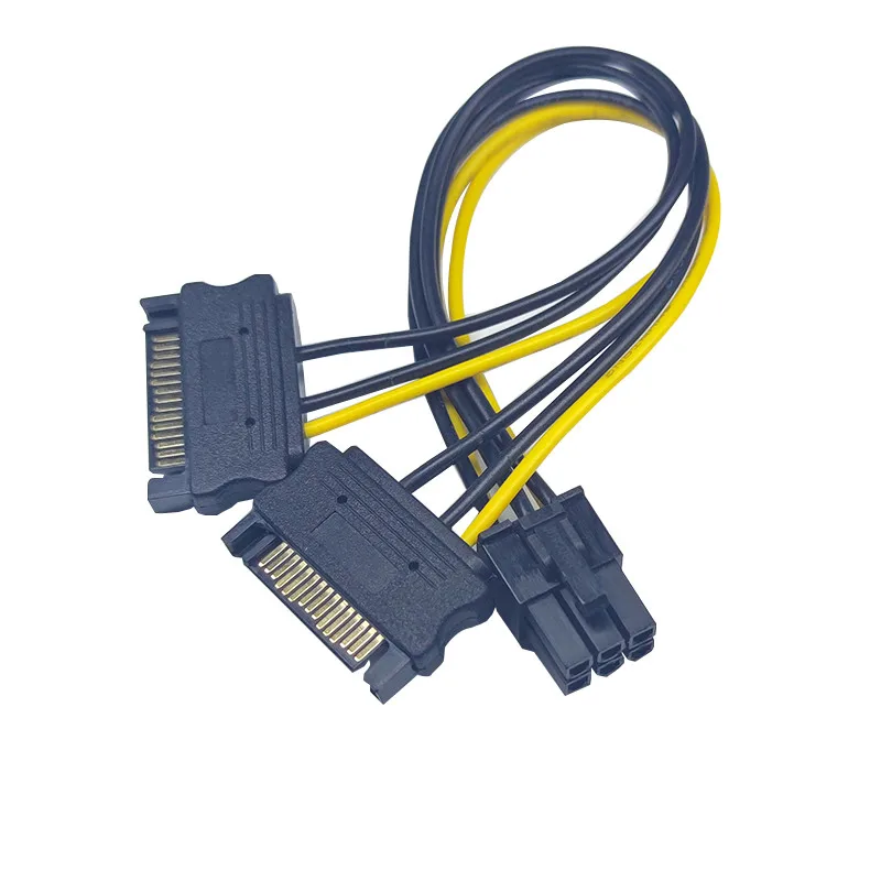 1/2/5/10 pces duplo 15pin sata macho para 6pin pci-e macho placa de vídeo adaptador de fonte de alimentação cabos adaptador gráfico cabo de extensão
