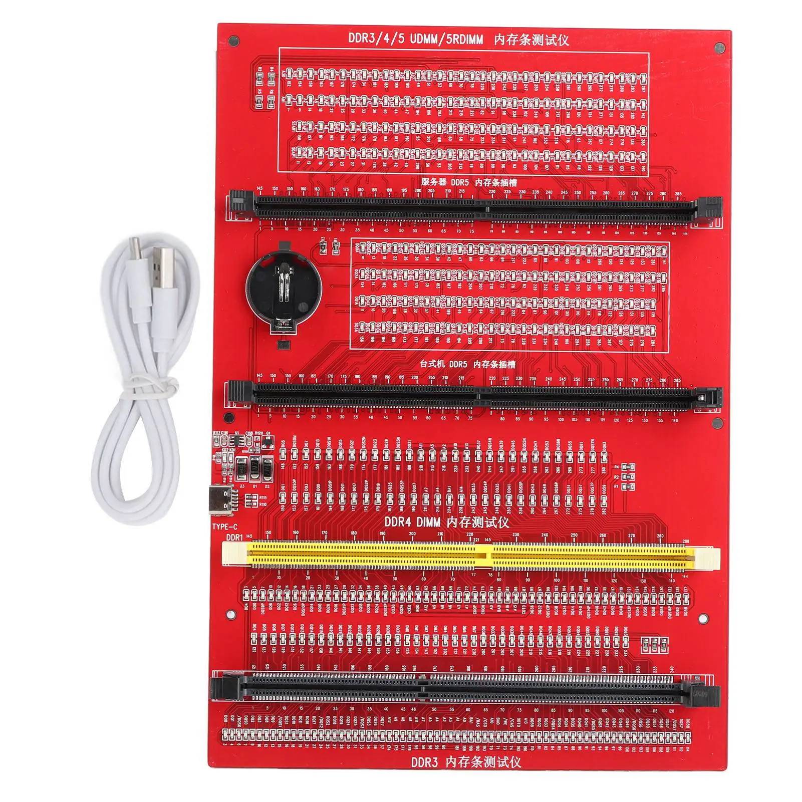 Analisador de diagnóstico de memória RAM 4 em 1 Desktop DDR3 DDR4 DDR5UDMM DDR5RDIMM Cartão testador com luz