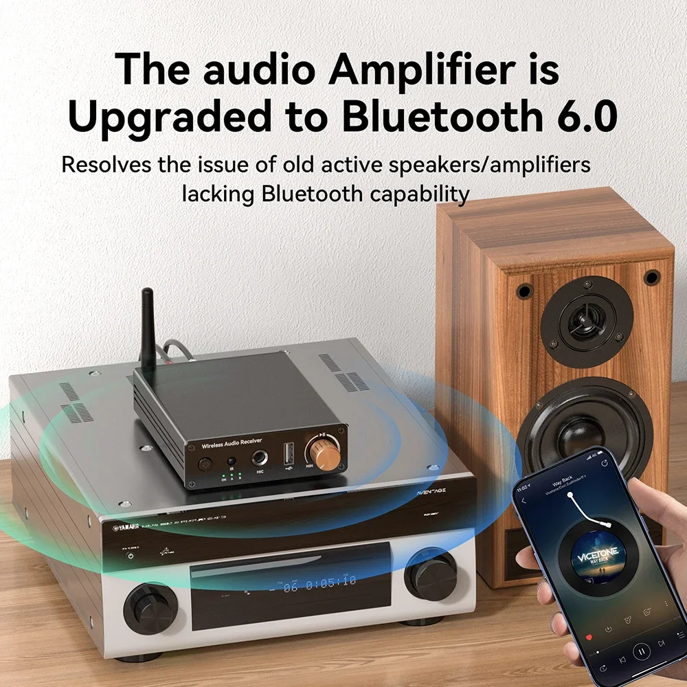 Receptor de áudio 6.0 compatível com bluetooth 3.5mm aux rca usb 6.5mm microfone música adaptador sem fio com controle remoto para tv pc