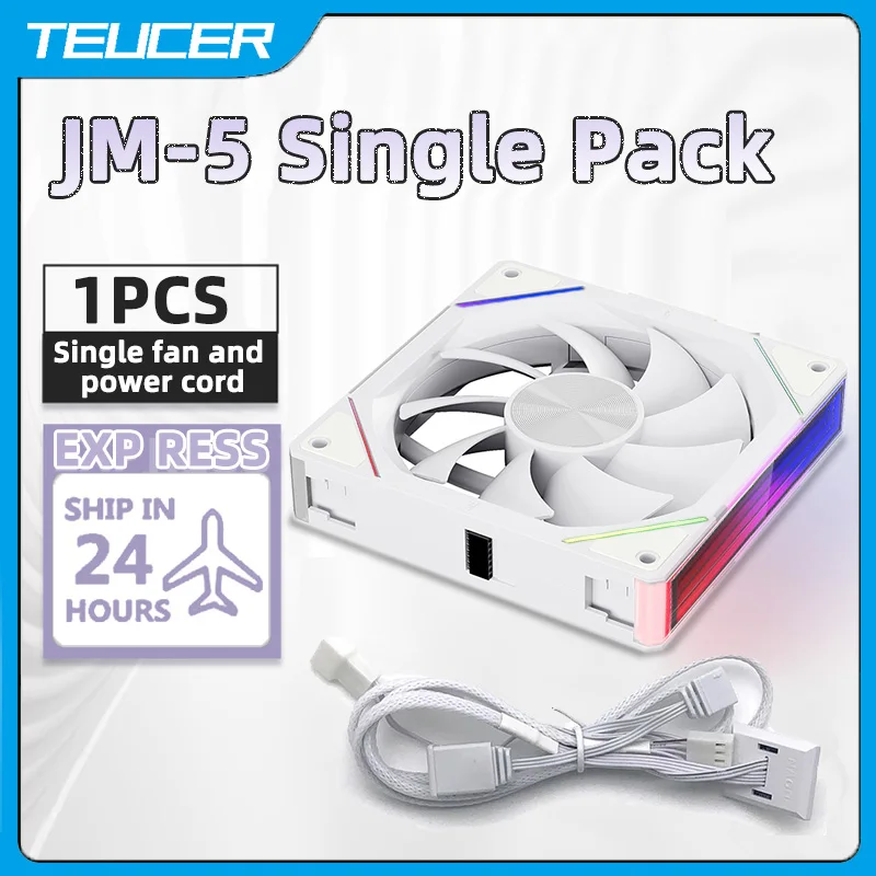 Teucer 1 pçs JM-5 caso do computador ventilador 12cm argb espelho efeito de luz sem fio ventilador modular 4pin pwm refrigeração água 360mm ventilador refrigerador