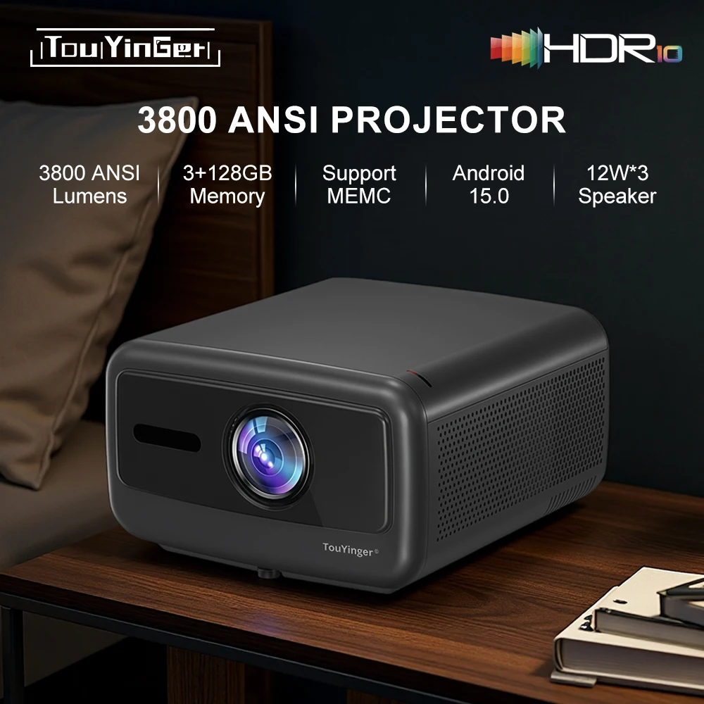 Projetor de Vídeo para Home Theater Touyinger Q13W 3800 ANSI Full HD 4K Android 15 com 3GB de RAM e 128GB de Armazenamento - Projetor Inteligente