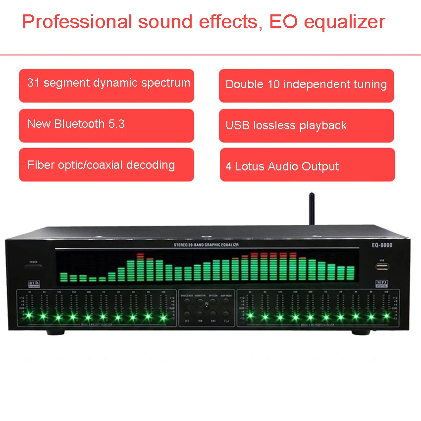 EQ8000 Equalizador Bluetooth 5.3 Decodificador de Áudio Digital Coaxial de Fibra Pré-Amplificador AC220V ± 10% 50Hz/60Hz EQ8000 Equalizador Bluetooth 5.3 Decodificador de Áudio Digital Coaxial de Fibra Pré-Amplificador AC220V ± 10% 50Hz/60Hz