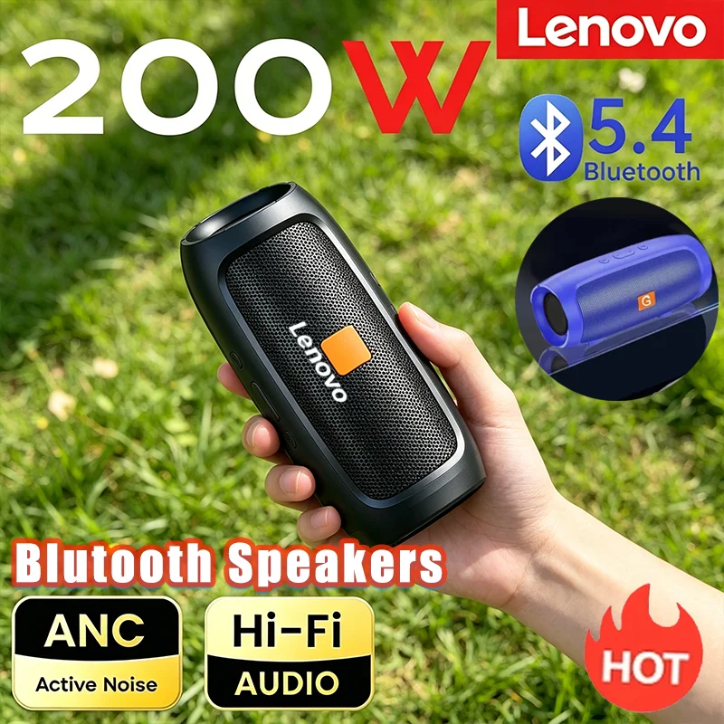 Caixa de Som Portátil Lenovo com Bluetooth 5.3, USB e Cartão TF, Áudio Estéreo com Driver Duplo, Rádio FM, Transmissão de Voz e À Prova D'água para Acampamento