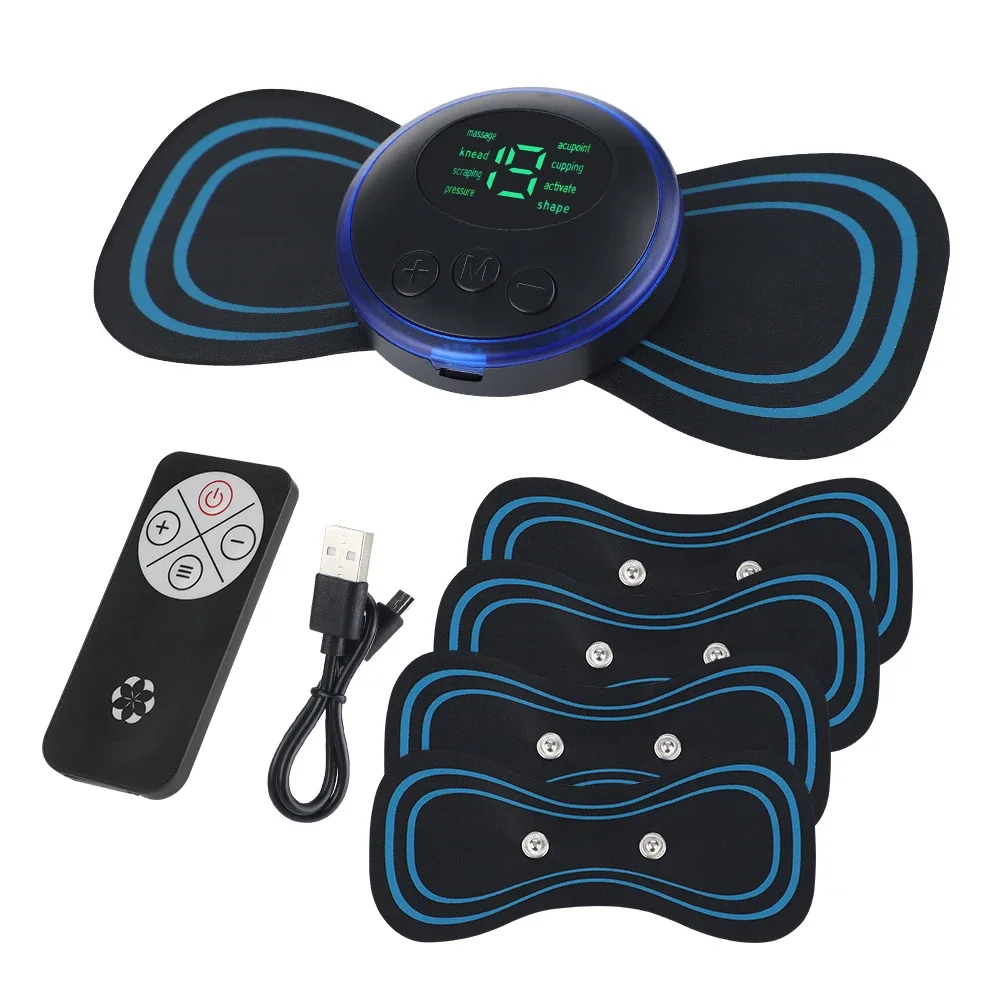 Conjunto elétrico inteligente de massageador de pescoço, remendo cervical, 8 modos, 19 níveis de intensidade, portátil, uso doméstico, ferramentas de massagem para aliviar a fadiga