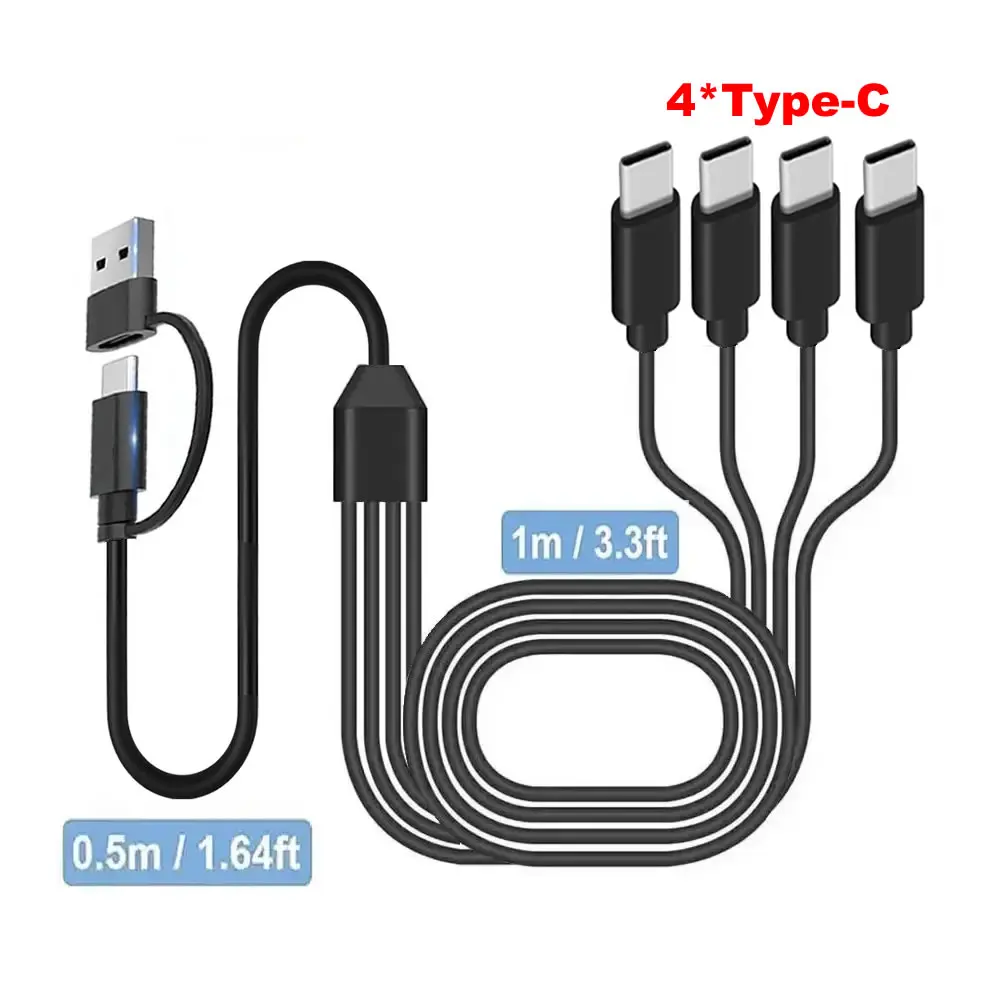 Cabo de carregamento múltiplo divisor USB C, cabo de carregamento USB A/C para tipo C, com 4 conectores tipo C para telefones celulares, tablets e muito mais
