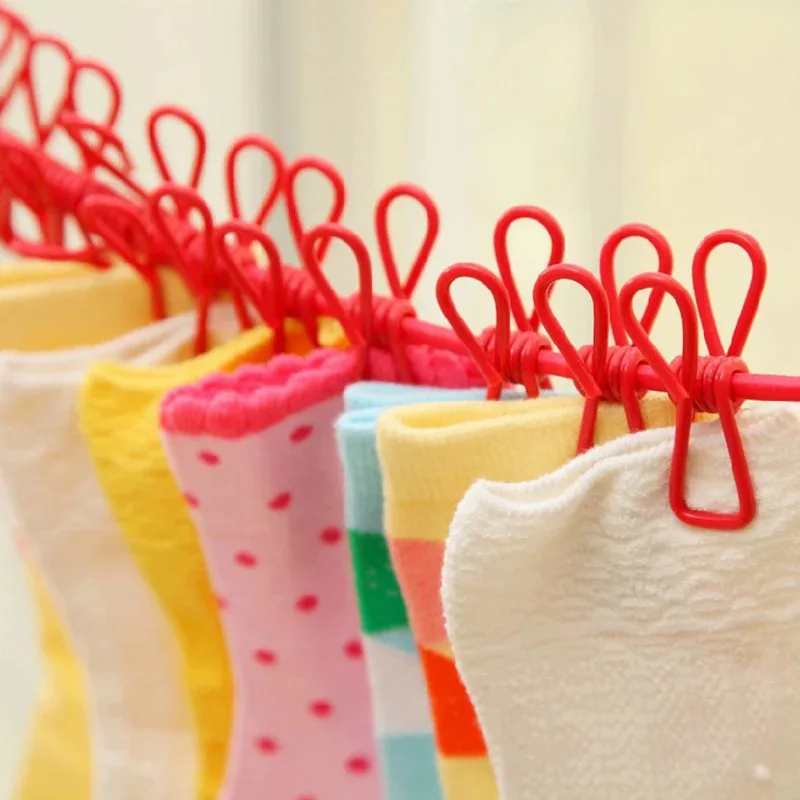 Varal de roupas portátil com 12 clipes retrátil secador de roupas corda rack de secagem pano pendurado linha para ao ar livre