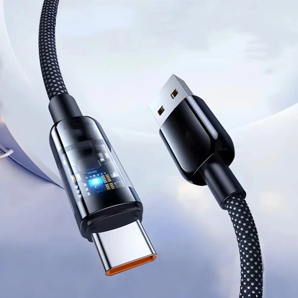 Cabo USB para Tipo C, carregamento super rápido, cabo de dados com revestimento de nylon e luz indicadora, para carregar smartphones Samsung, Xiaomi e Huawei. Cabo USB para Tipo C, carregamento super rápido, cabo de dados com revestimento de nylon e luz indicadora, para carregar smartphones Samsung, Xiaomi e Huawei.