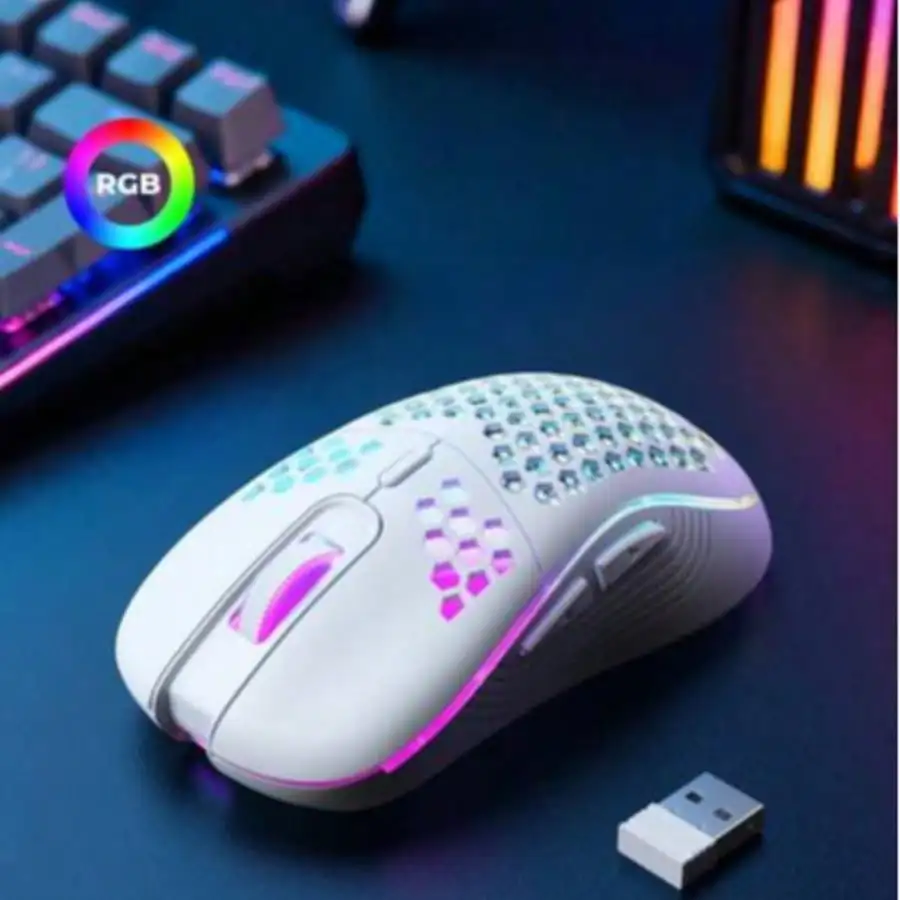 Rato de jogo sem fio favo de mel 2.4g usb mouse sem fio rgb recarregável ratos de jogo de pc com luzes led, paracord sem arrasto, ergon