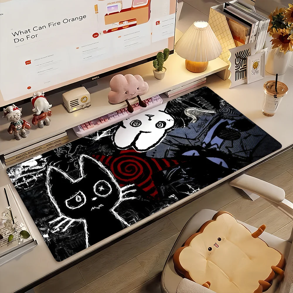 Mouse Pad de Gato Assustador em Estilo Cartoon, Antiderrapante, de Borracha, para Jogadores, Tapete de Computador, Decoração para Mesa, Grande para Laptop e Escritório