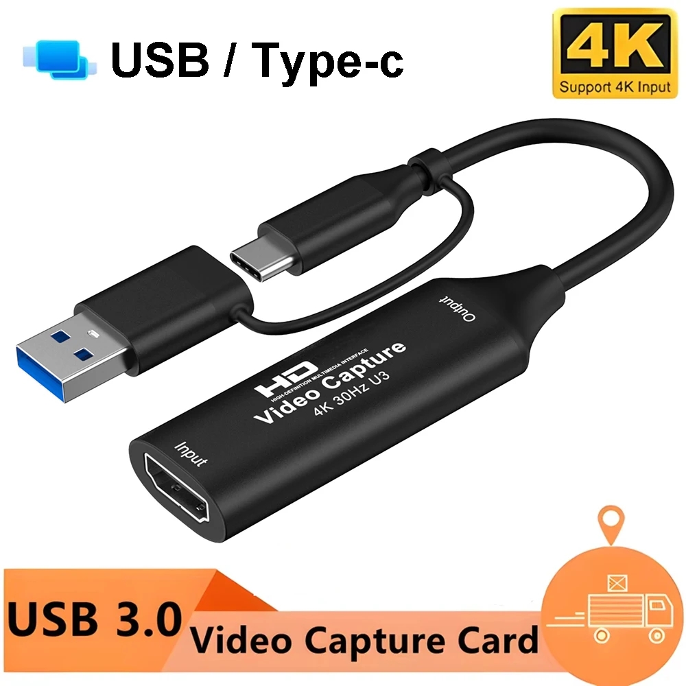 Placa de captura de vídeo 2 em 1, usb 3.0 2.0, 4k, hdmi, compatível com usb tipo-c, gravação de jogo para switch, xbox, ps4/5, transmissão ao vivo