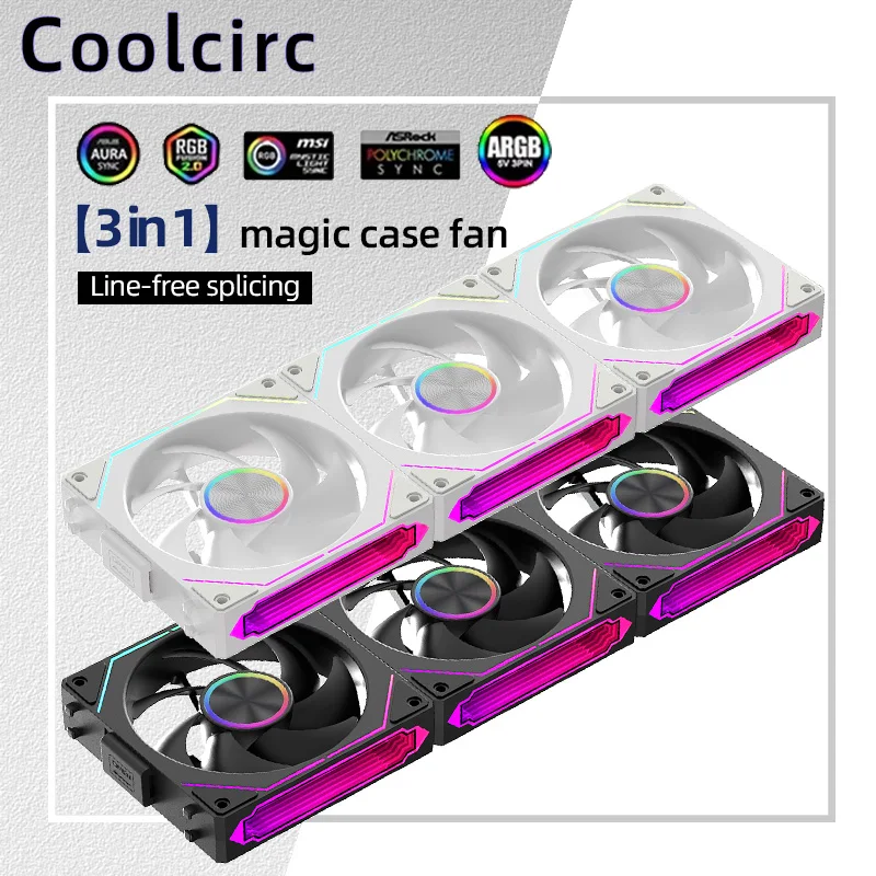 Coolcirc DL-2 120mm argb ventilador de refrigeração modular sem fio empilhável emenda 800-2000rpm pwm silencioso para jogos pc caso refrigerador de água