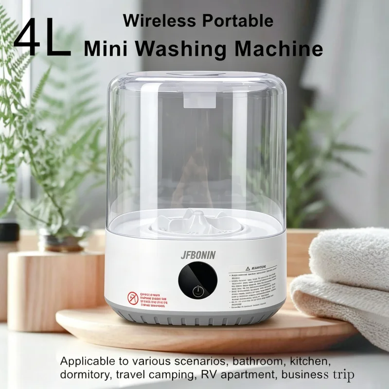 Máquina de Lavar Mini de 4L, 5000mAh, Totalmente Automática, Portátil, com Copo de Lavagem LED e Compacta para Roupas Infantis e Roupas Íntimas