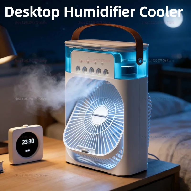Ventilador 3 em 1, Ar Condicionado Portátil, Mini Resfriador de Ar, Luz Noturna LED, Umidificador, Ventilador de Ajuste de Ar para Escritório e Casa