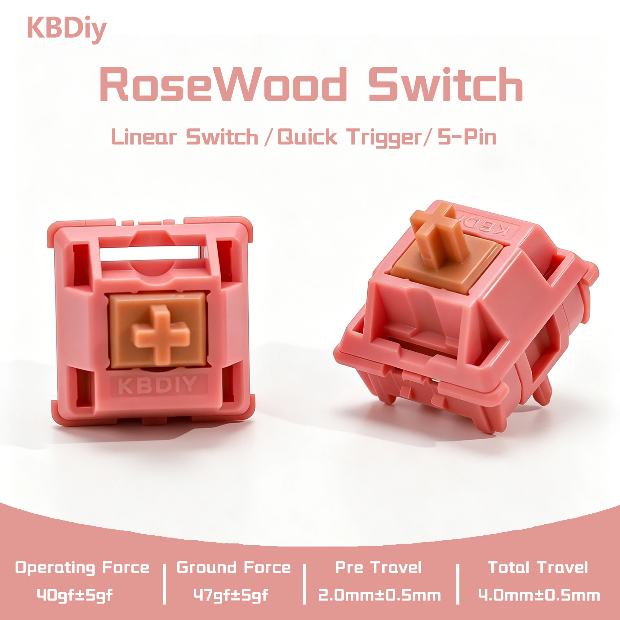 Switches KBDiy RoseWood 5 Pinos 40gf Pré-Lubrificados POM Lineares Cremosos para Teclado Mecânico Gamer DIY 60% Aula F75 Pro