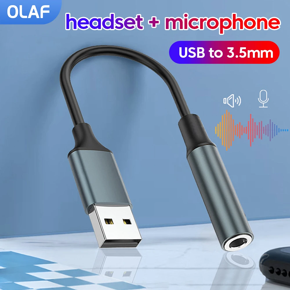 Olaf usb para 3.5mm adaptador de entrada de áudio usb para 3.5mm fone de ouvido/microfone usb para 3.5 jack adaptador placa de som estéreo externa para pc