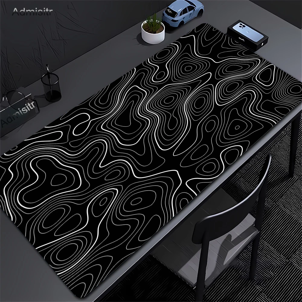 CIFBUY Grande Mouse Pad para Jogos, Design Abstrato Strata Preto e Branco, Tapete de Mesa Antiderrapante com Borda Costurada para Teclado de Computador