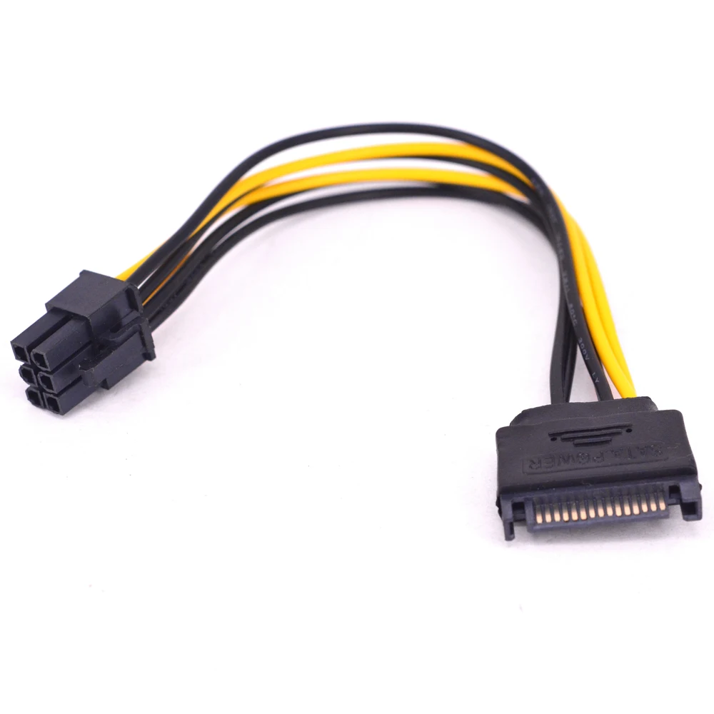 Cabo adaptador de alimentação sata macho de 15 pinos para 6 pinos macho pci express para placa gpu de vídeo cabo de fonte de alimentação sata de 15 pinos mineração