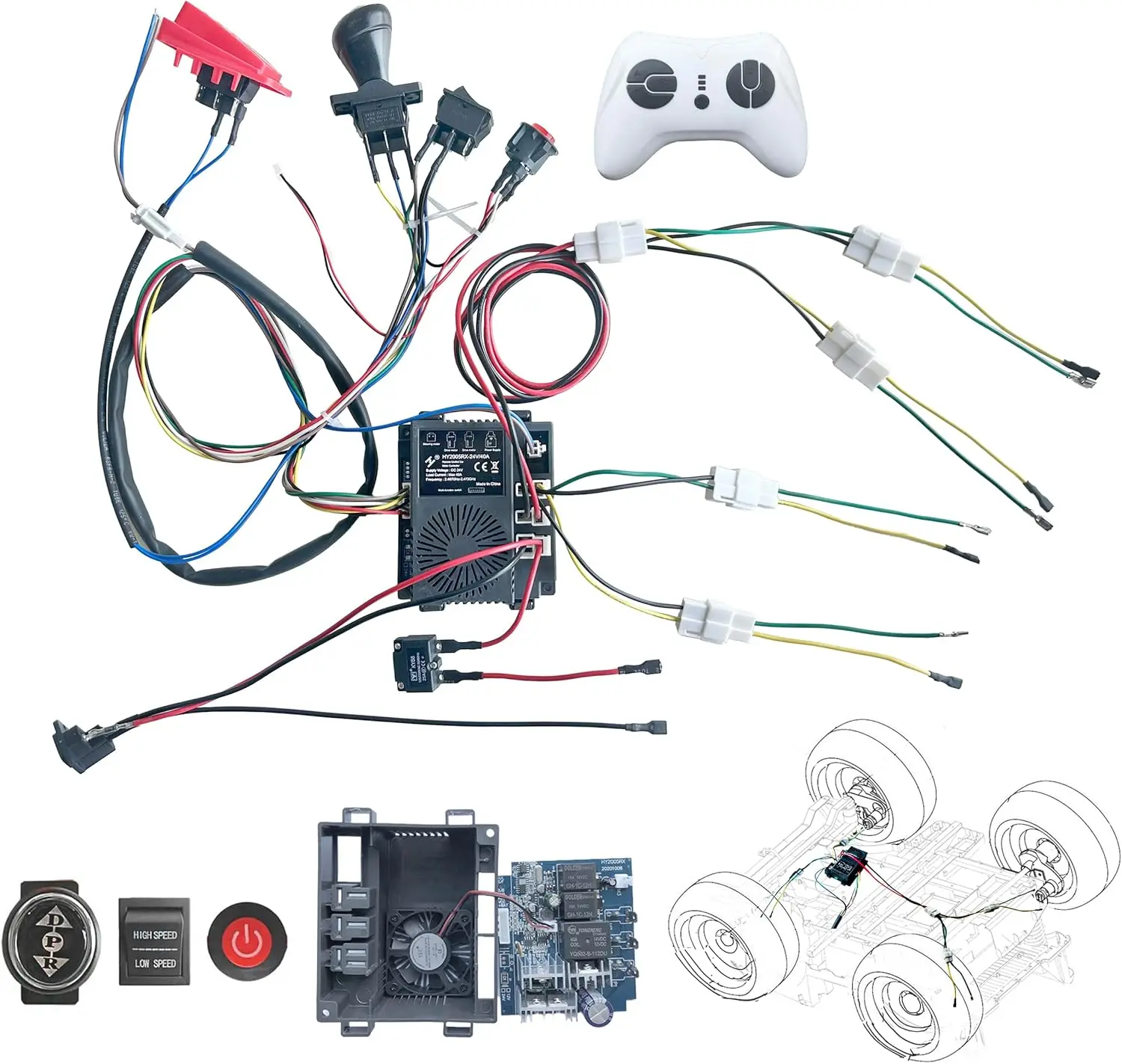 12v 24v 4wd auto-feito de alta potência crianças passeio elétrico no carro conjunto de chicote de fios 2.4g caixa de controle remoto interruptor kit de atualização