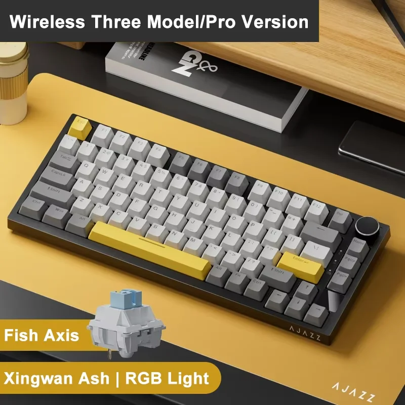 Teclado Mecânico Gamer Ajazz AK820 Pro 75% Bluetooth/Sem Fio Personalizado com Tela TFT Colorida e Botão para PC