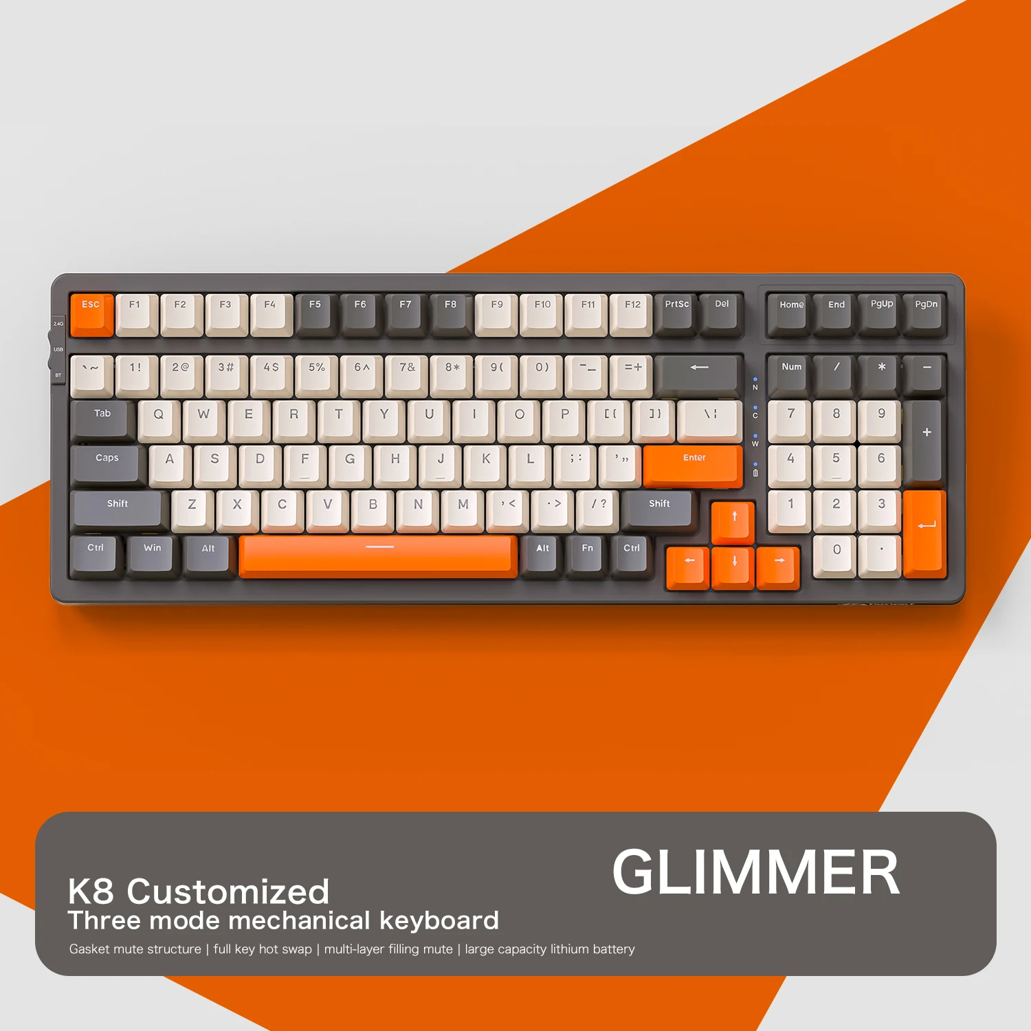 K8 teclado mecânico sem fio para jogos, troca quente, retroiluminado, bluetooth 2.4g, com fio, interruptor vermelho linear para ps4, pc, win mac gamer