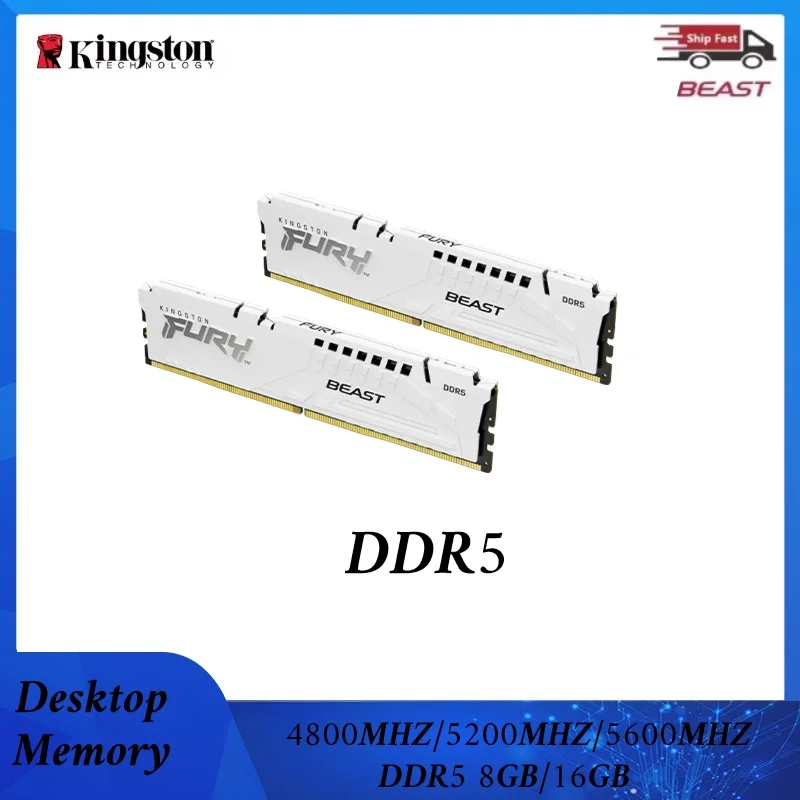 Memória RAM Kingston FURY BEAST DDR5 para Desktop 8GB 16GB 4800MHZ 5200MHZ 5600MHZ DIMM para CPU AMD Intel 288Pin Memória para Jogos