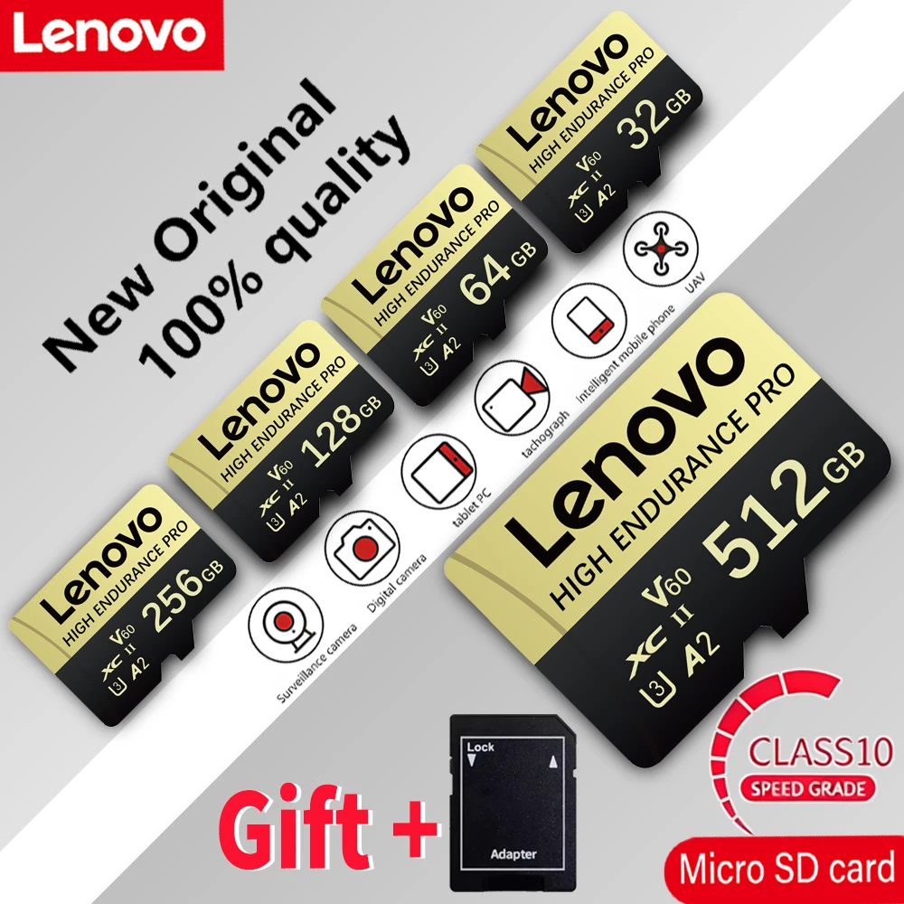 Cartão de Memória Mini SD Lenovo de Alta Velocidade Classe 10 256GB Micro TF para Smartphone - Opções de 32GB 64GB 128GB 256GB 512GB Disponíveis