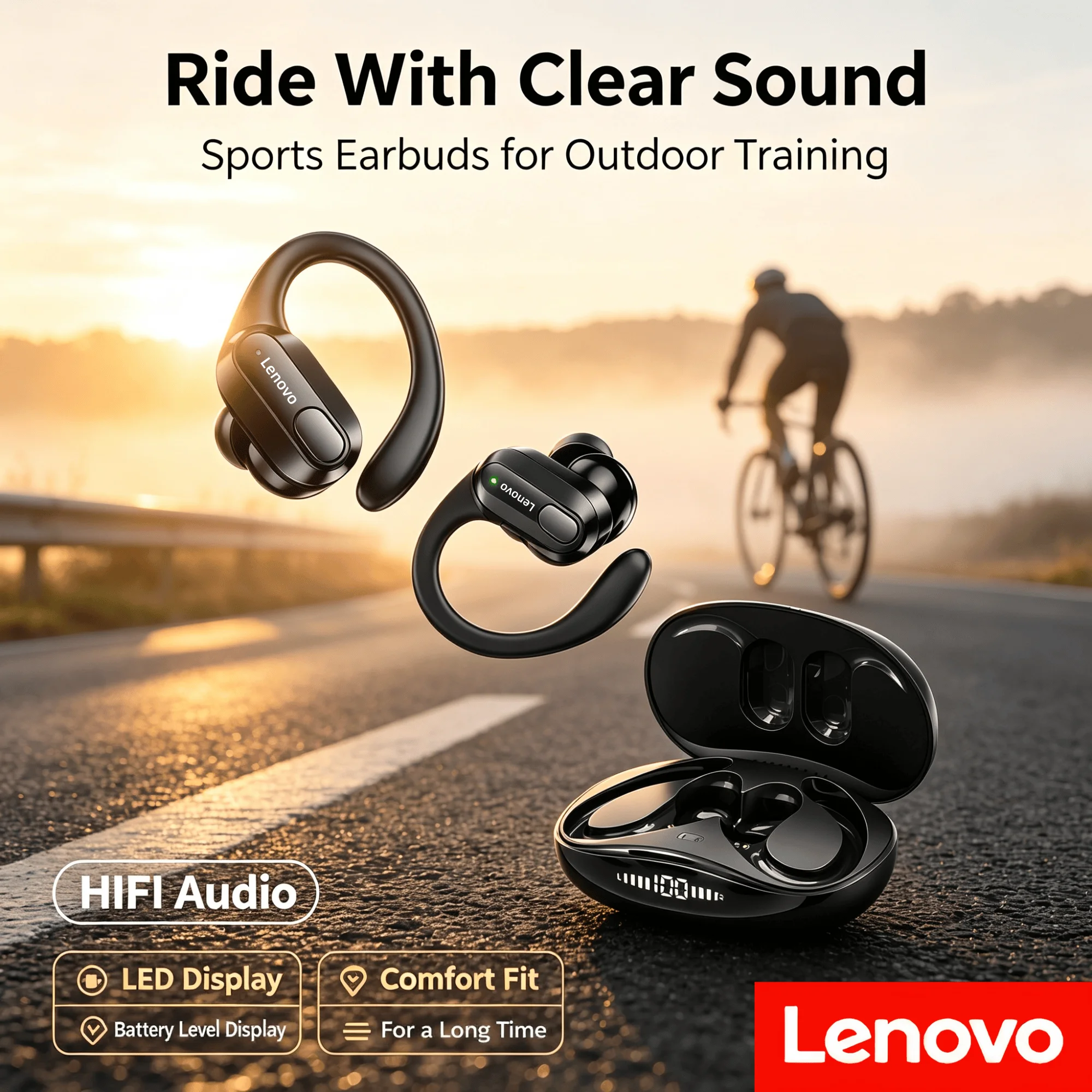 Fones de Ouvido Bluetooth Sem Fio Lenovo XT80 com Som Hi-Fi Estéreo, À Prova D'água, Confortáveis e com Microfone para Esportes e Jogos