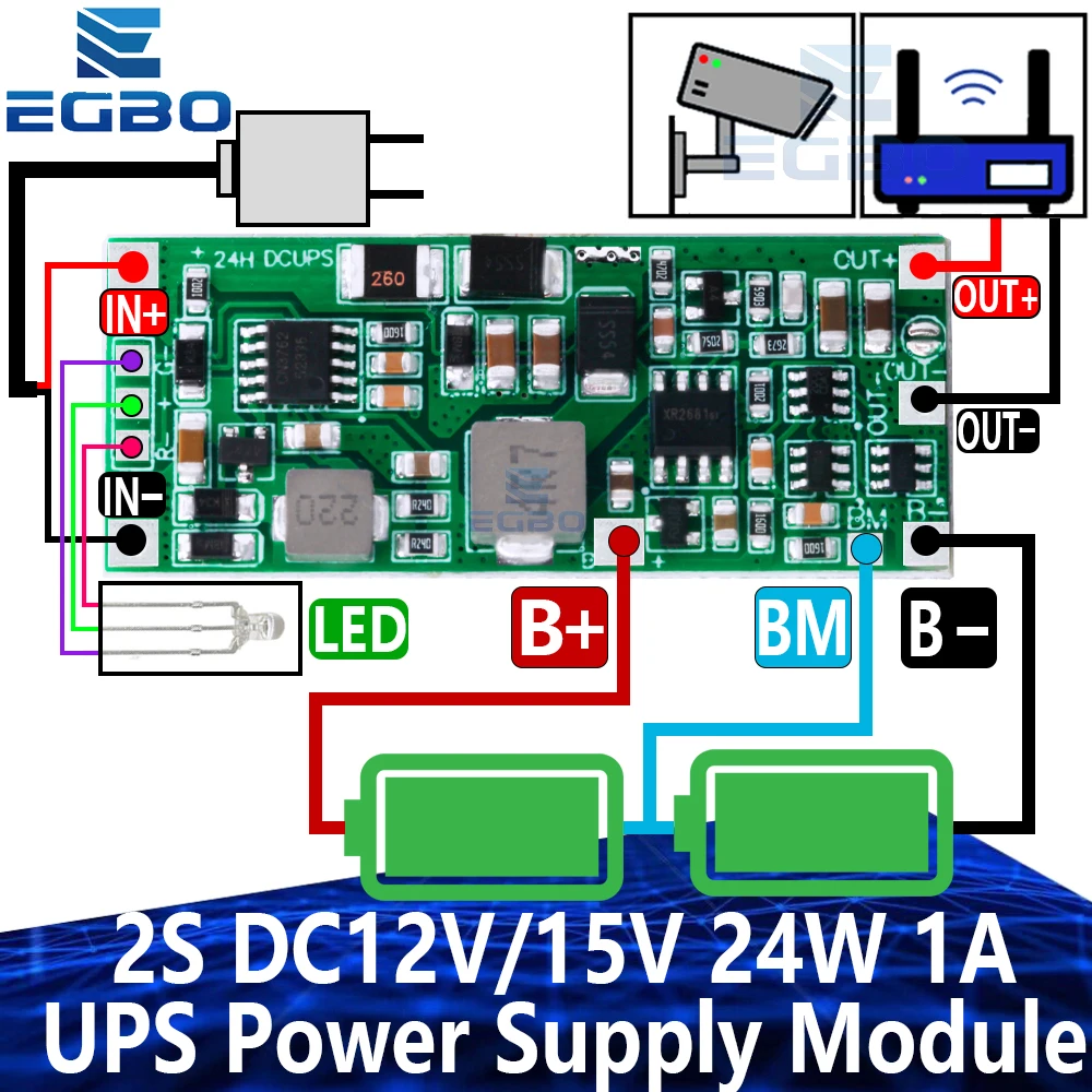 2S 24W 1A UPS DC12V/15V Módulo de fonte de alimentação Placa de controle de energia ininterrupta 2S V4.0CN Módulo de proteção intensificadora de carregamento