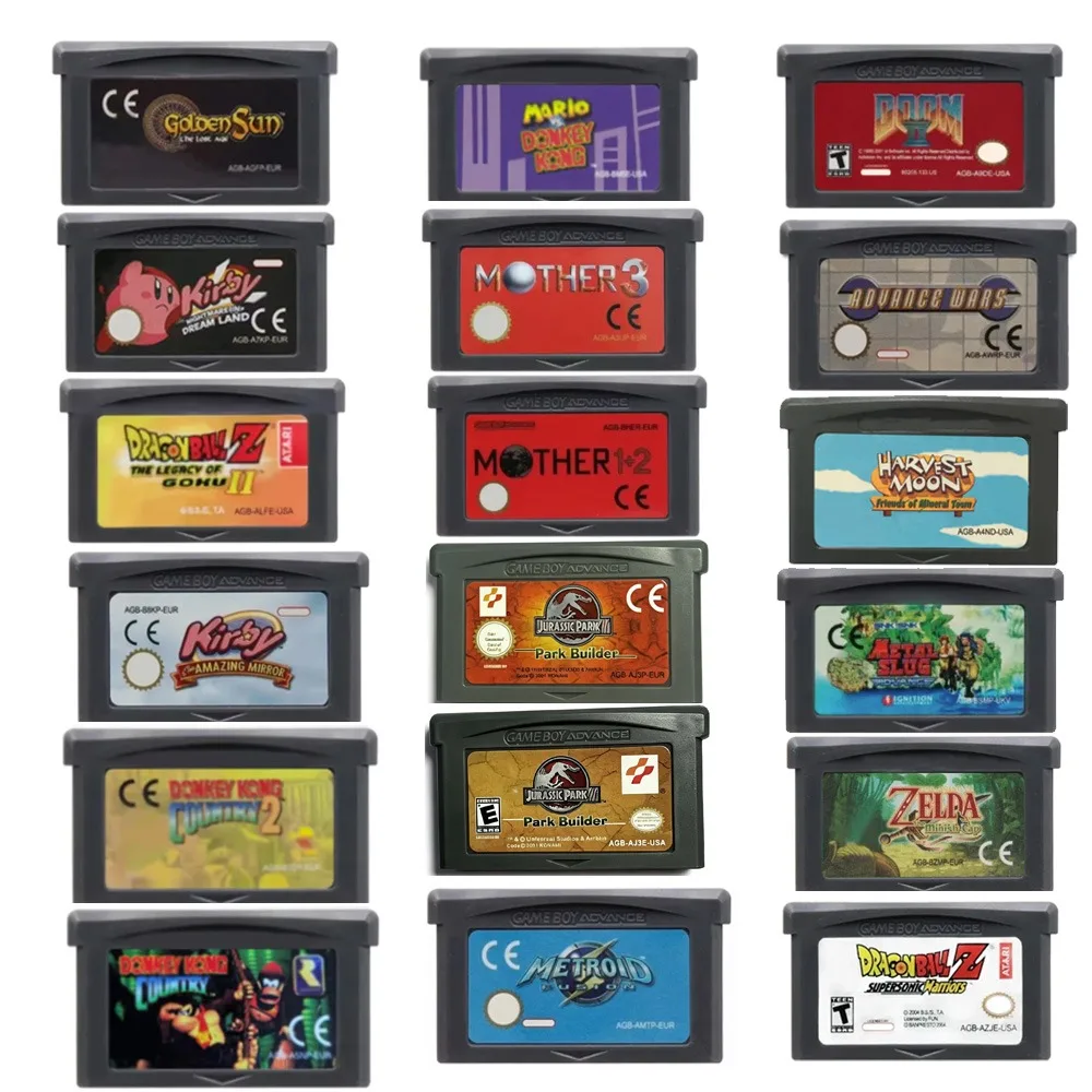 Cartucho de Jogo GBAGame Advance Jurassic/Kirby/Mother Series/Super Street Fighter Series, Cartão de Console de Videogame de 32 Bits para GBA SP NDS