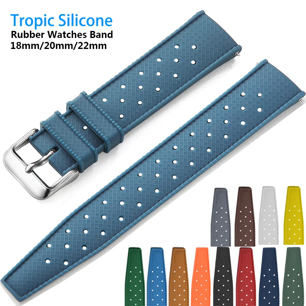 Pulseira de Silicone Tropical para Relógio com Liberação Rápida 18mm 20mm 22mm, Pulseira de Borracha Tropic para Smartwatch, Impermeável, Multicolorida