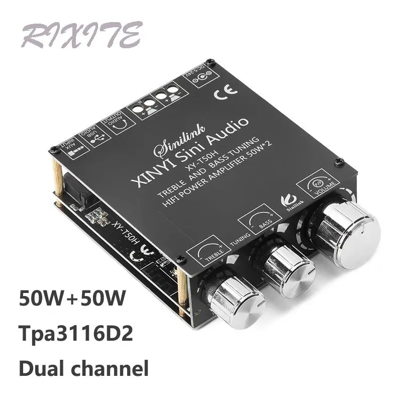 Placa Amplificadora de Subwoofer Bluetooth 5.0 TPA3116D2 50W+50W 2.0 Canais Áudio Estéreo de Alta Potência AUX USB Bass AMP para CARRO T50L T50H
