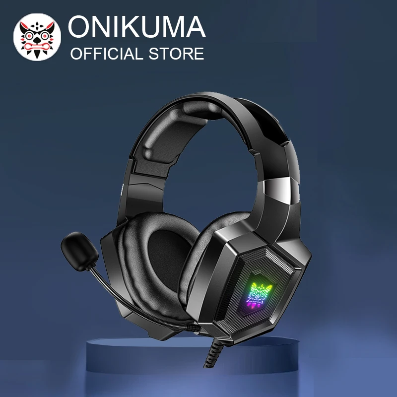 ONIKUMA K8 Fones de ouvido para jogos com fio com microfone HD flexível Efeito de iluminação RGB Over-Ear Fone de ouvido com fio Gamer para PC Gaming Xbox