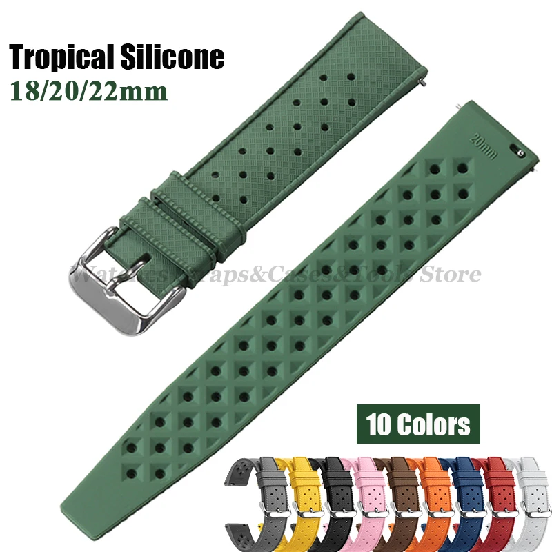 Pulseira de relógio de silicone tropical pulseira de liberação rápida 18mm 20mm 22mm para oris para seiko para cidadão borracha tropical pulseiras de relógio inteligente