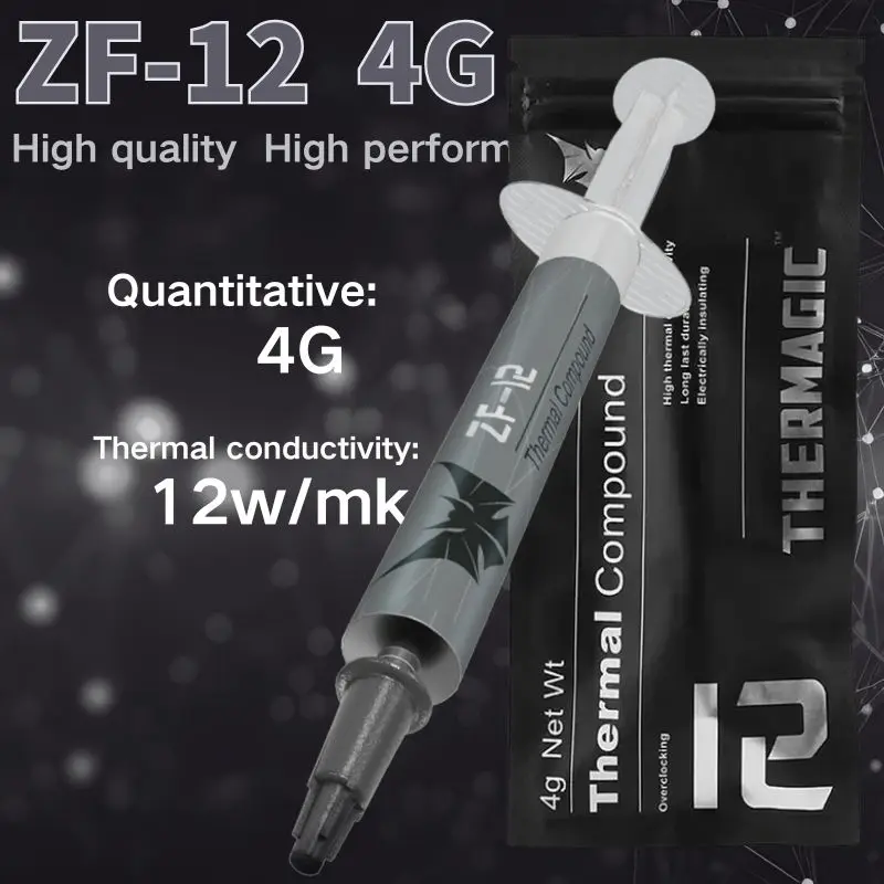 Pasta Térmica ZF12 MX-4 de Alta Qualidade para Resfriamento de CPU e GPU, 12W de Condutividade Térmica, Graxa Térmica para Processador e Cooler
