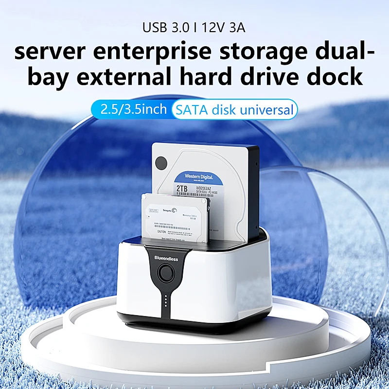 Blueendless Caixa para 2 HDs, Estação de Acoplamento para HDs e SSDs, Adaptador SATA para USB 3.0 com Clonagem Offline para Discos SSD de 2.5 e 3.5 polegadas Blueendless Caixa para 2 HDs, Estação de Acoplamento para HDs e SSDs, Adaptador SATA para USB 3.0 com Clonagem Offline para Discos SSD de 2.5 e 3.5 polegadas