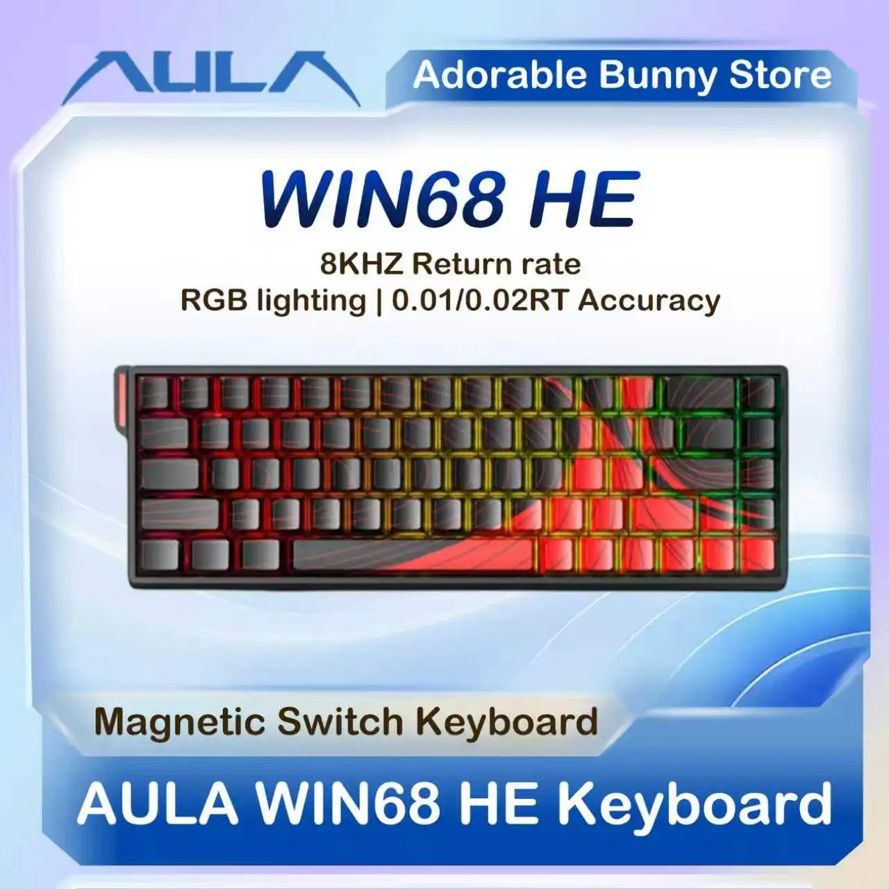 Teclado Mecânico Gamer AULA WIN 68 HE com Eixo Magnético, Teclado com Fio, Taxa de Polling de 8K, Teclas Intercambiáveis