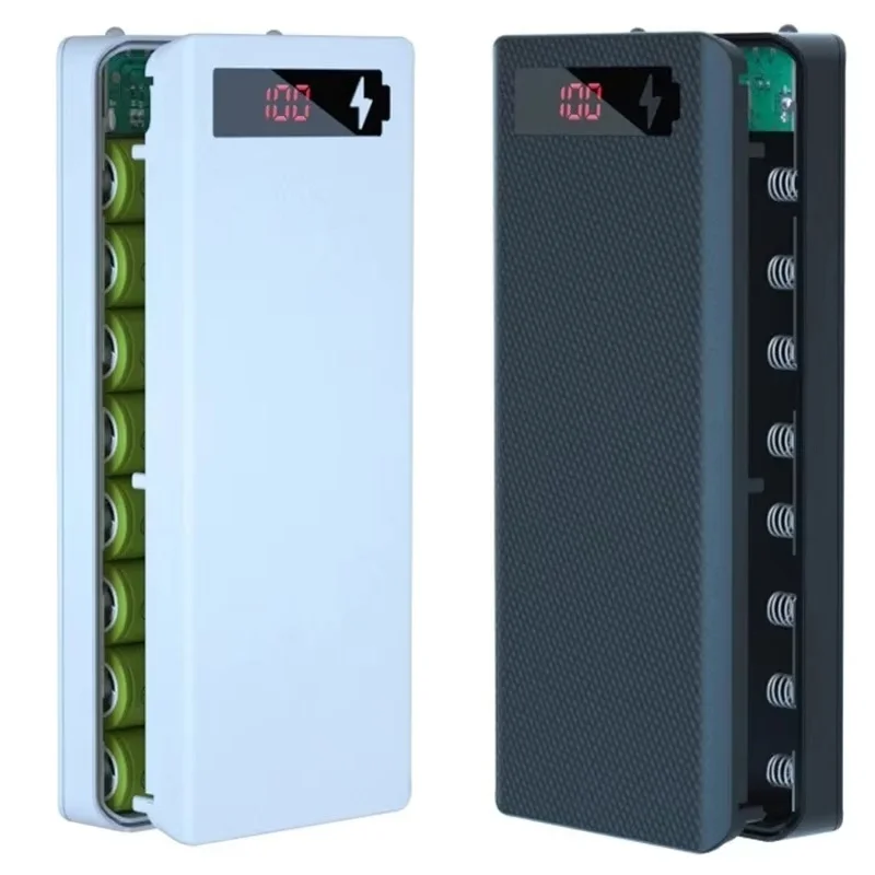 Caixa de Bateria Power Bank 8/10X para Baterias 18650, Estojo de Armazenamento de Bateria Power Bank, Caixa Carregadora Powerbank com Carregamento USB Duplo Tipo C para Baterias 18650