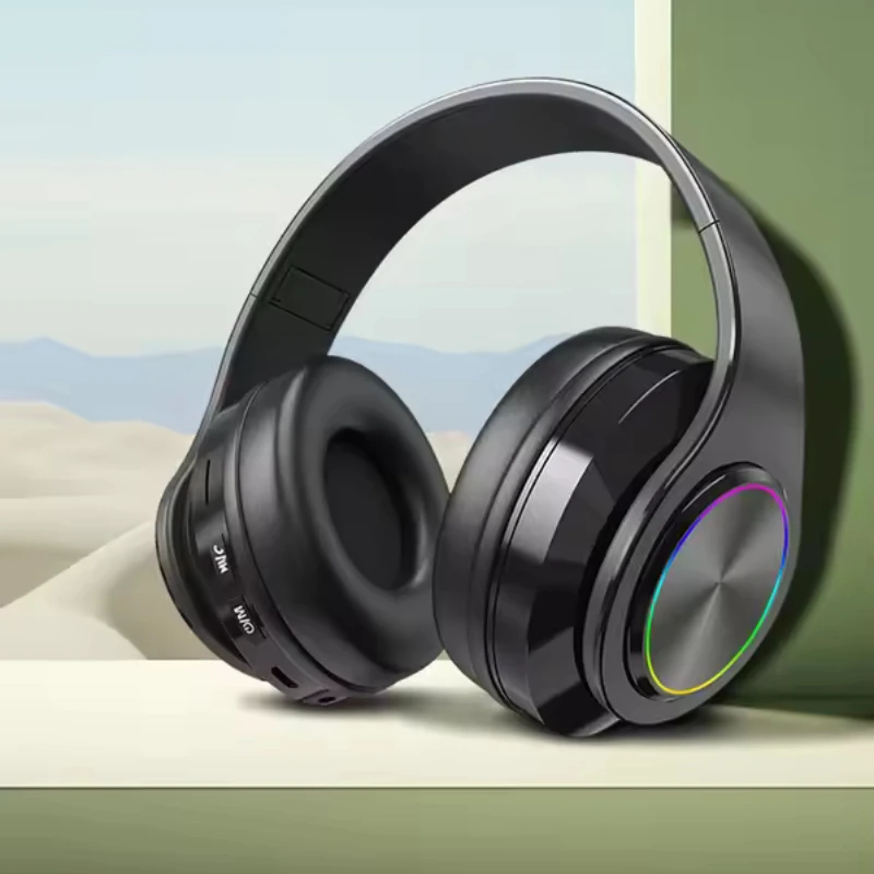 Fones de ouvido bluetooth rgb iluminação cancelamento ruído dobrável fones sobre a orelha estéreo alta fidelidade esportes fone tf leitor música b39