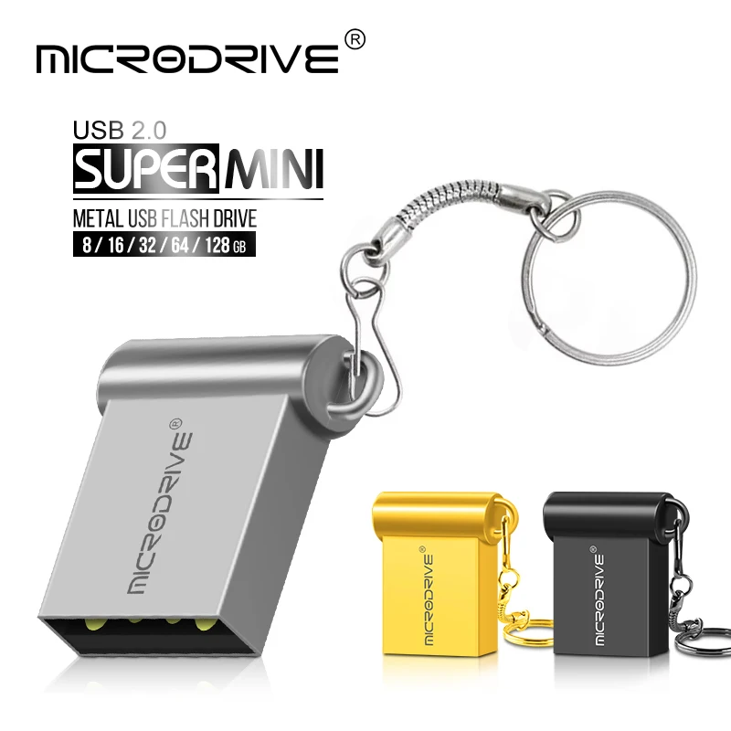 Pen Drive Super Mini de Metal 4GB 8GB 32GB, Unidade Flash USB de Alta Velocidade, Pen Drive USB 64GB 128GB com Chaveiro