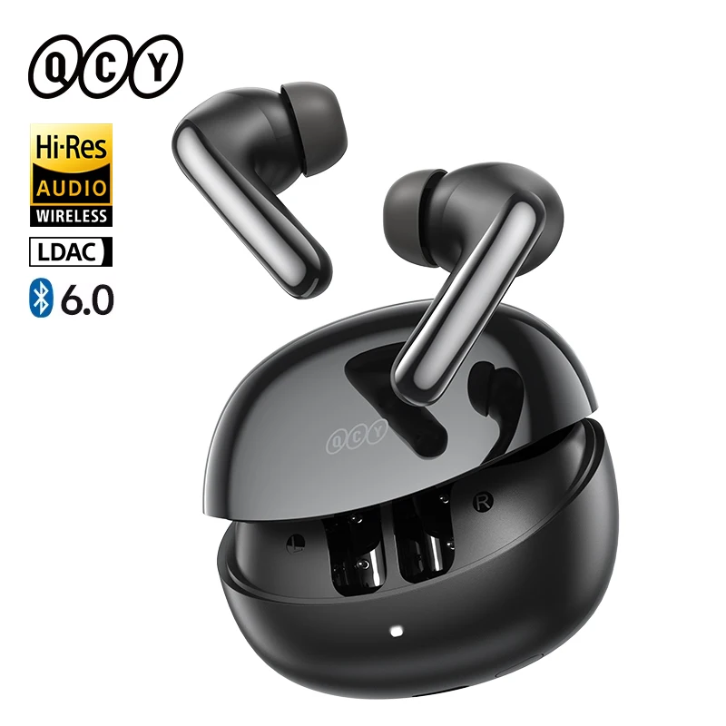 QCY MeloBuds N60 HT19 Fones de Ouvido Sem Fio Bluetooth 6.0 com ANC Híbrido de 56dB, Áudio Hi-Res LDAC e Driver Duplo Coaxial, 45 Horas de Duração