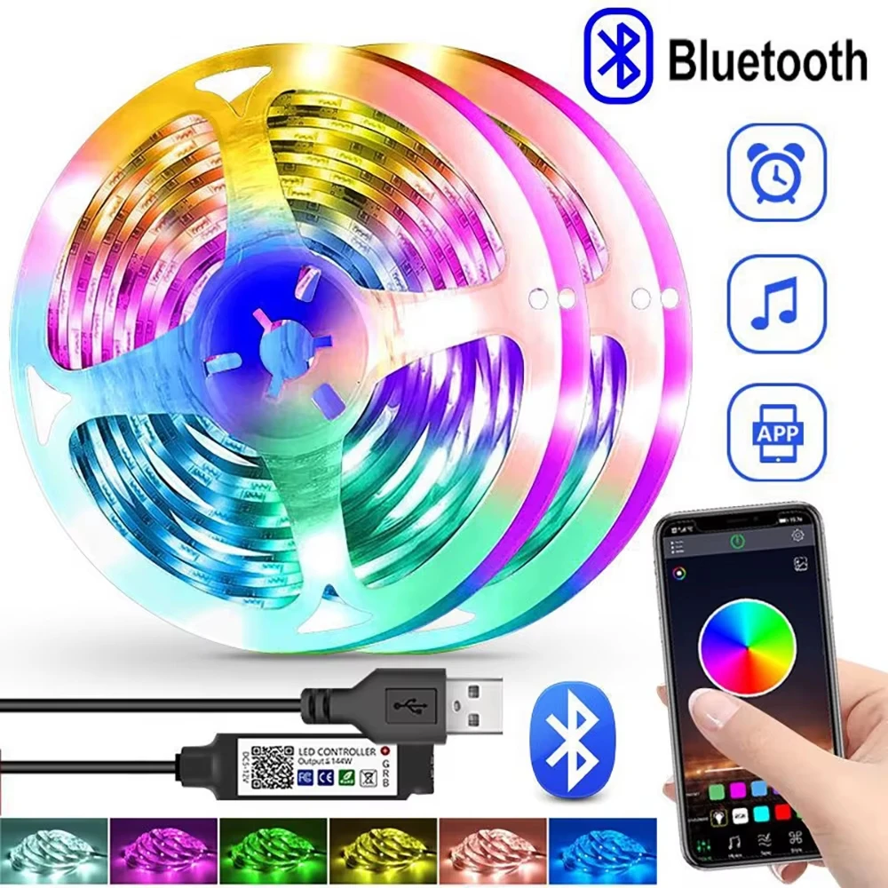 Luzes de tira led rgb usb inteligente bluetooth app controle led fita flexível para decoração do quarto tv backlight diodo decorações
