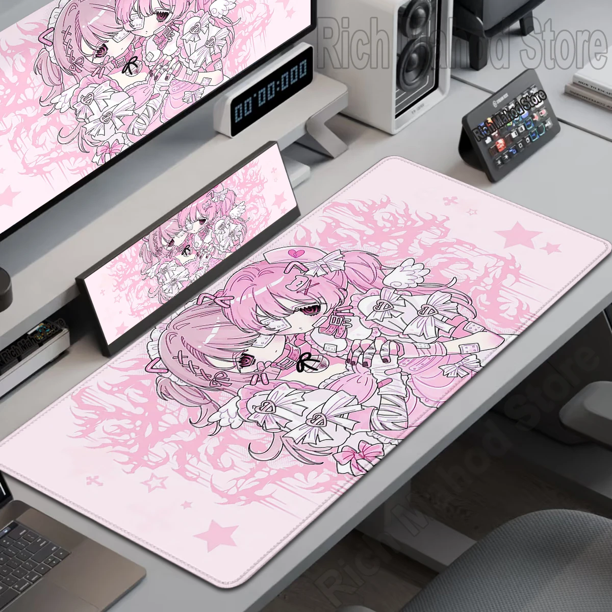 Anime bonito anjo meninas mouse pad portátil jogos estendido tapete de mesa pc kawaii gamer gabinete mousepad xxl teclado tapete rosa